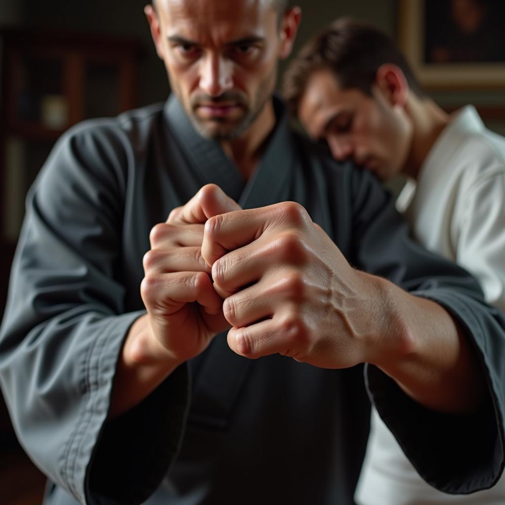 A martial arts master demonstrates a complex technique