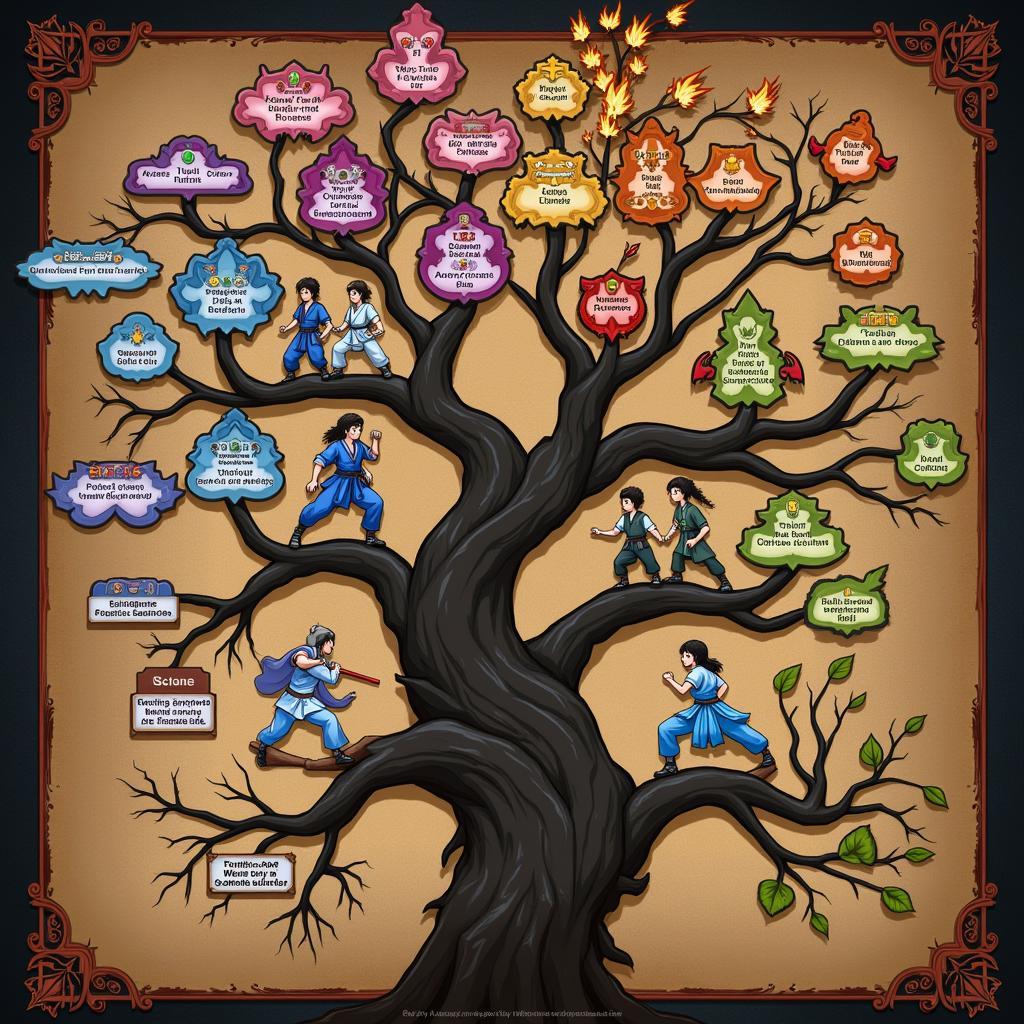 Martial arts skill tree with branching paths