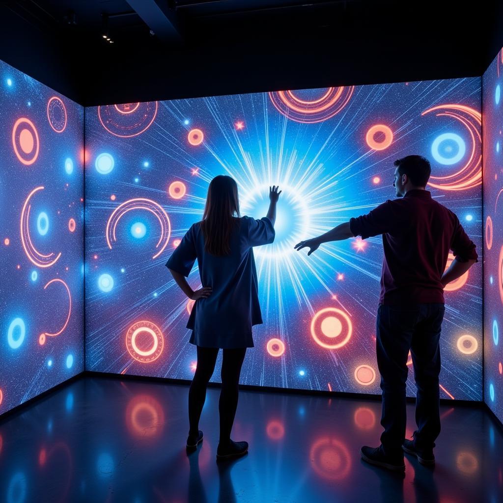 Visitors interacting with a Matt McCormick interactive art installation