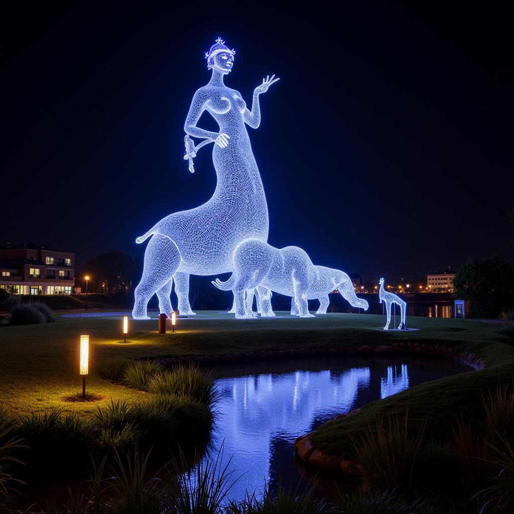 A large-scale light sculpture by Matt McCormick illuminating a public space