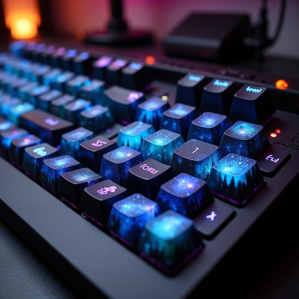 Mechanical keyboard adorned with themed art keycaps