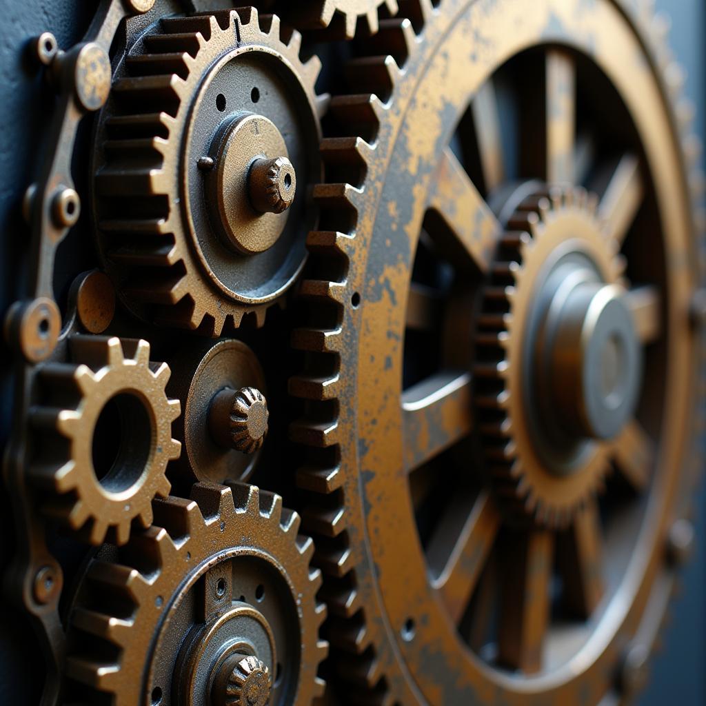 Intricate gears and cogs interlock in a mesmerizing display of mechanical artistry.