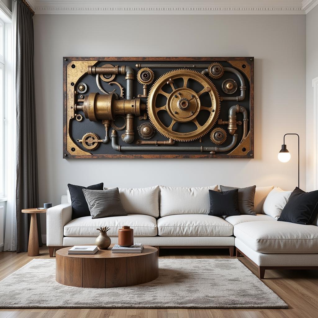 Mechanical Wall Art in a Living Room