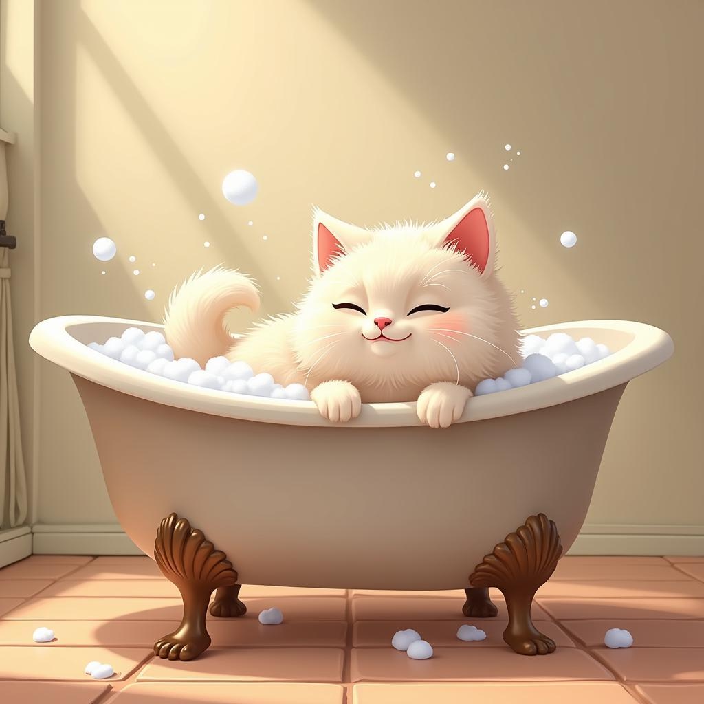 A cat relaxing in a bathtub, peaceful and serene