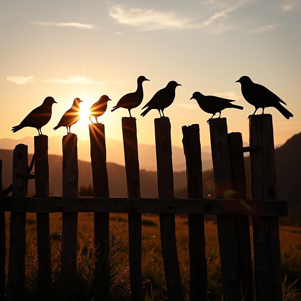 Metal Bird Silhouette Fence Art