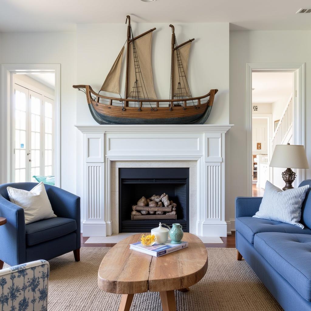 Metal Boat Art in Coastal Home