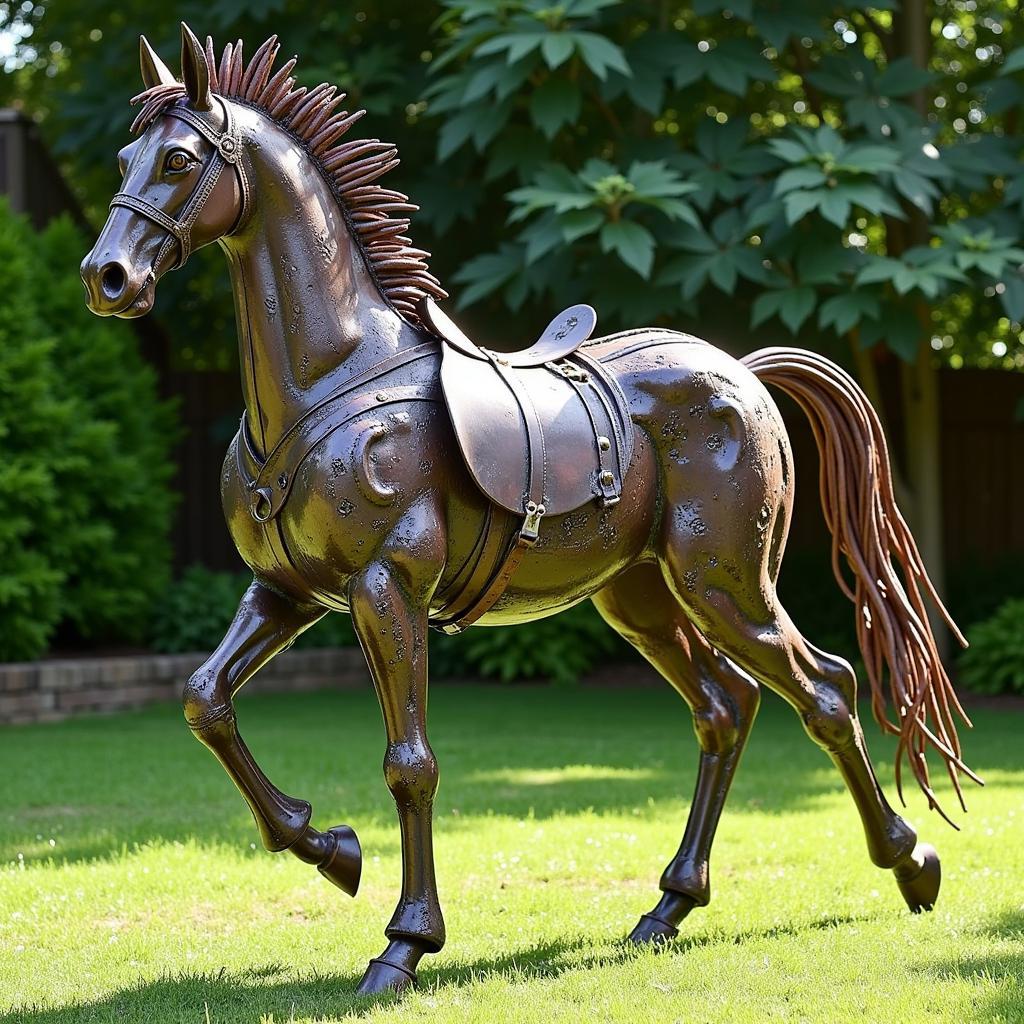 Metal Horse Chair Sculpture in Garden