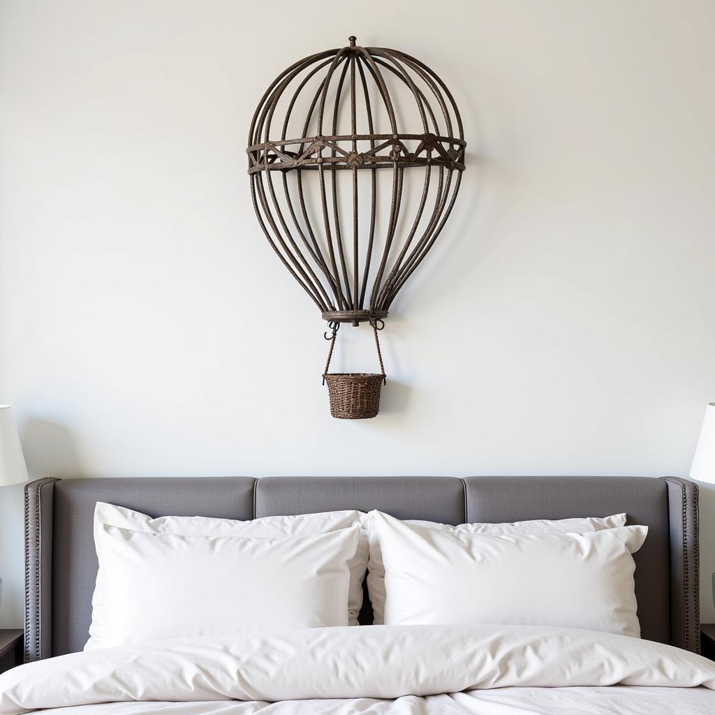 Metal Hot Air Balloon Wall Sculpture in a Bedroom