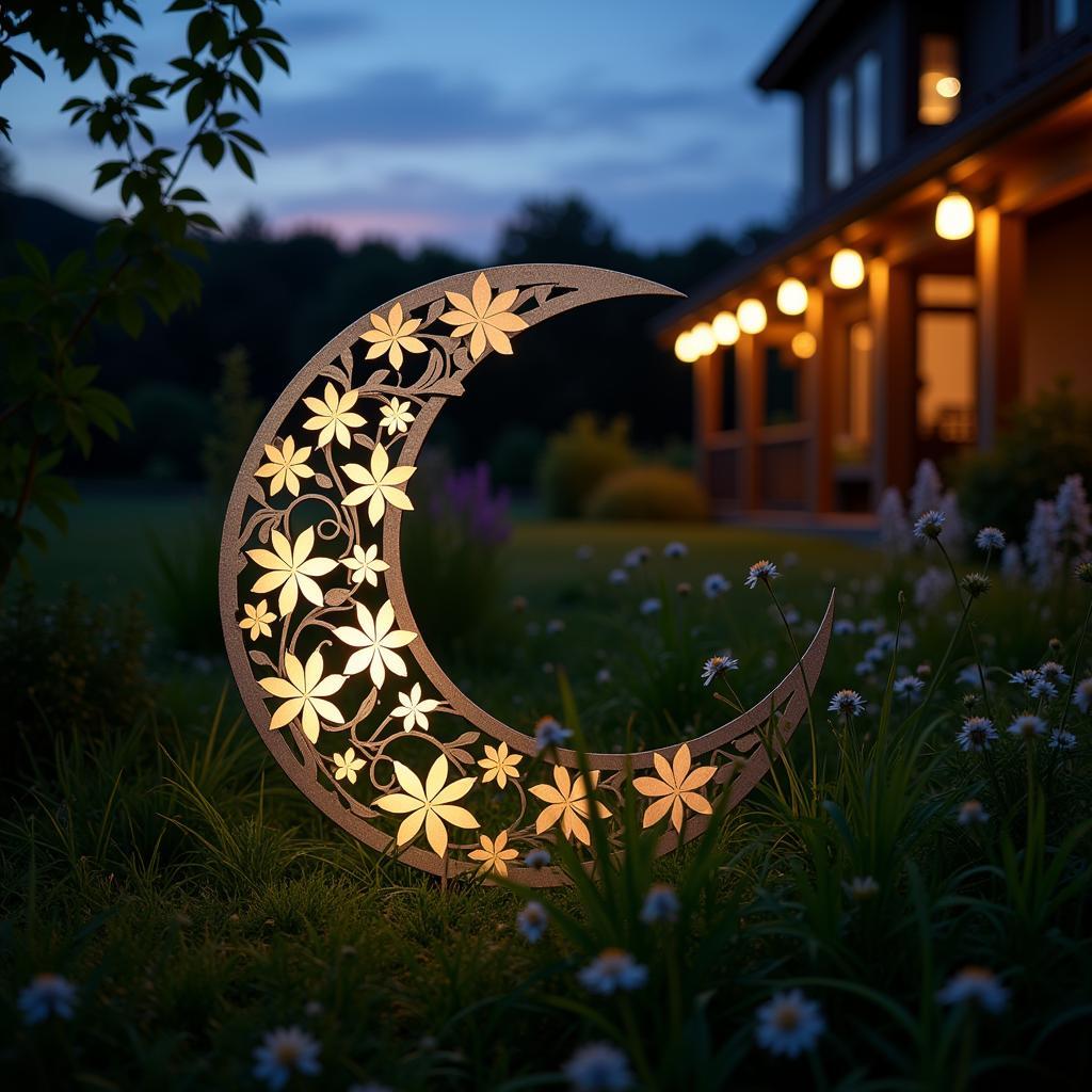 Enchanted Garden with Metal Moon Outdoor Wall Art