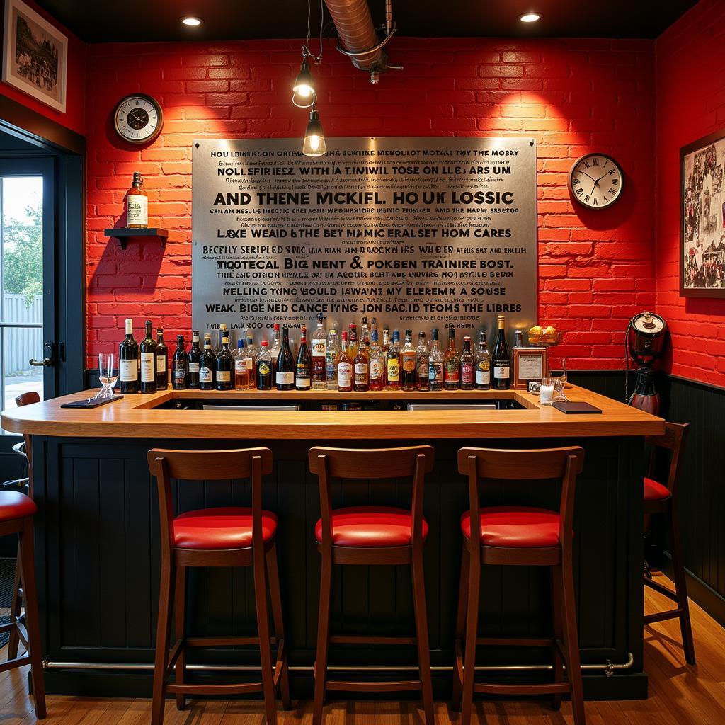 Metal music wall art in a home bar