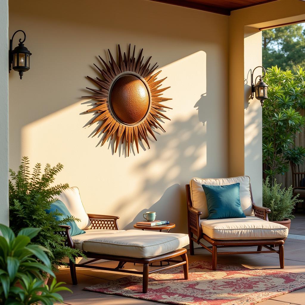 Metal Sun Wall Art on Outdoor Patio