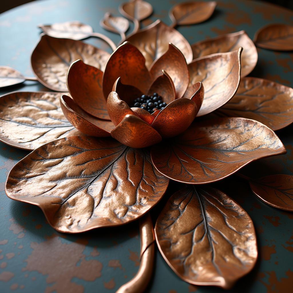 Metal Table Art with Intricate Floral Design