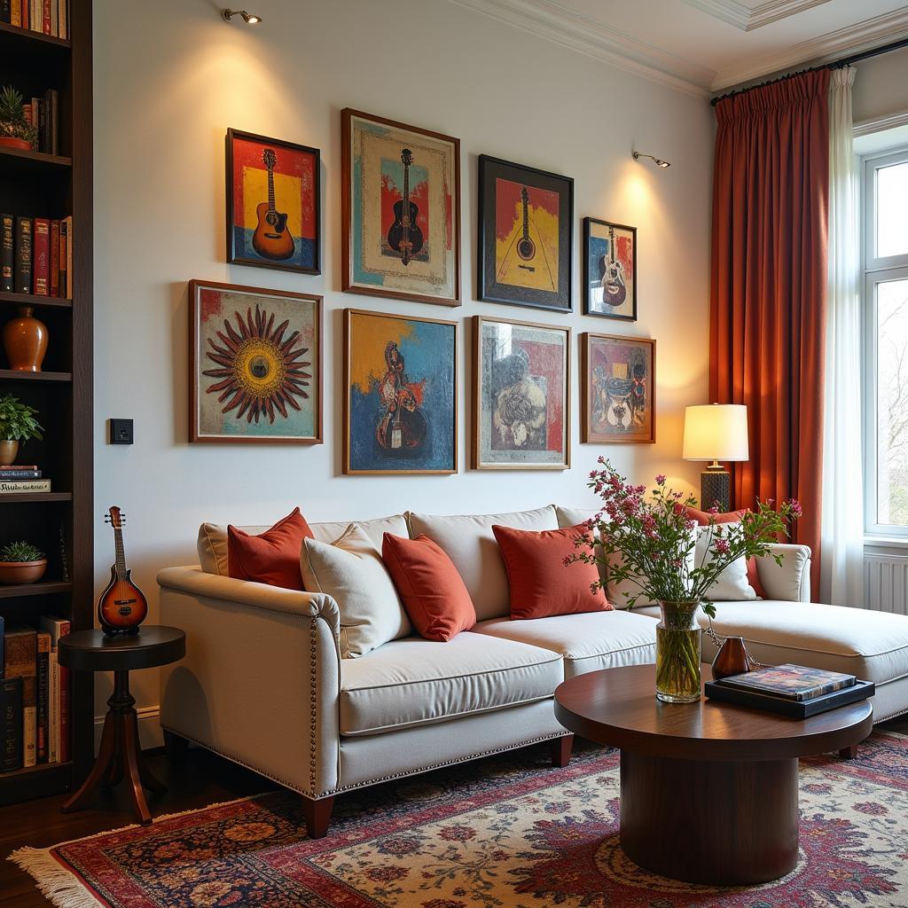 A Living Room Adorned with Metal Music Wall Art