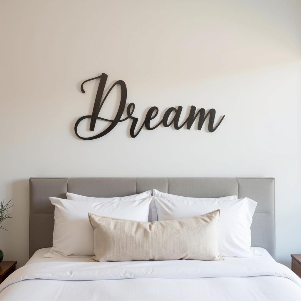 Metal Word Art in a Bedroom