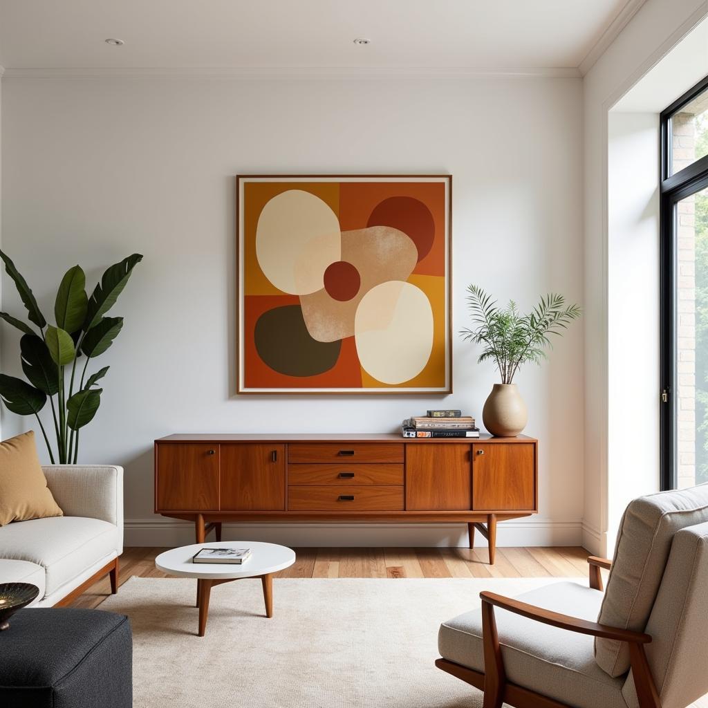 Mid-Century Art Print in Living Room