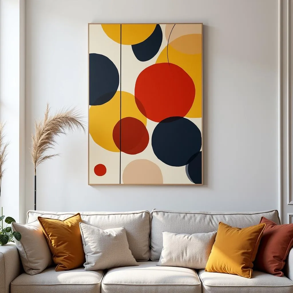 Mid-Century Canvas Wall Art Adding a Pop of Color to a Living Room