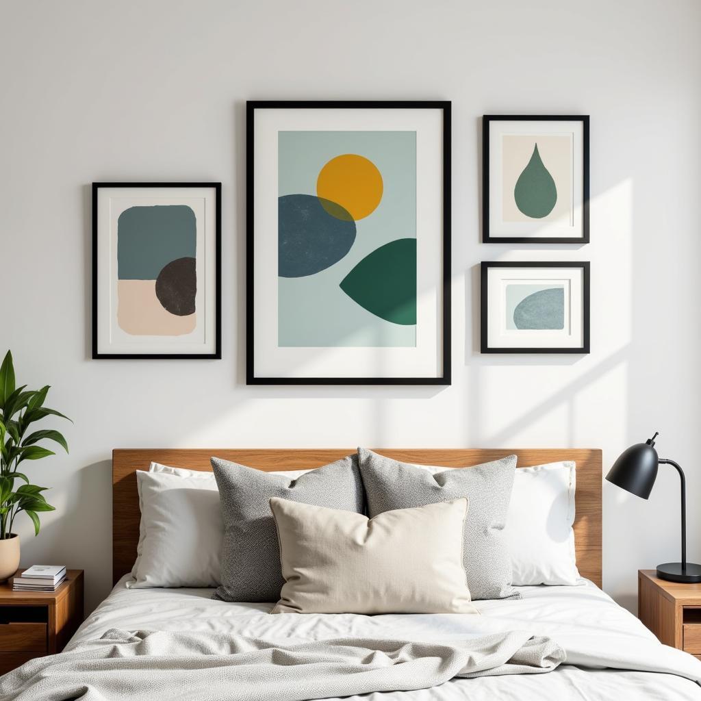 Mid Century Modern Art Wall in a Bedroom