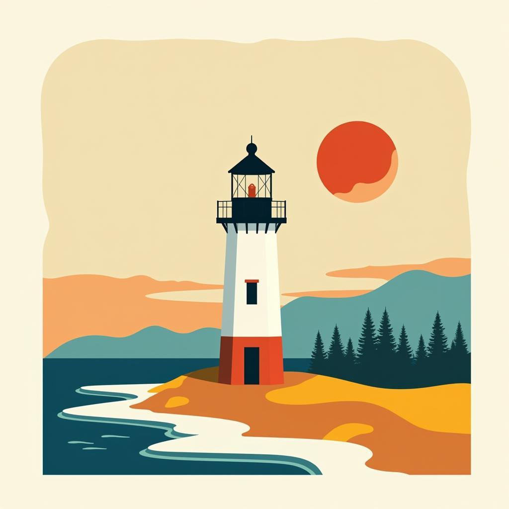 Mid-Century Modern Maine Lighthouse Print