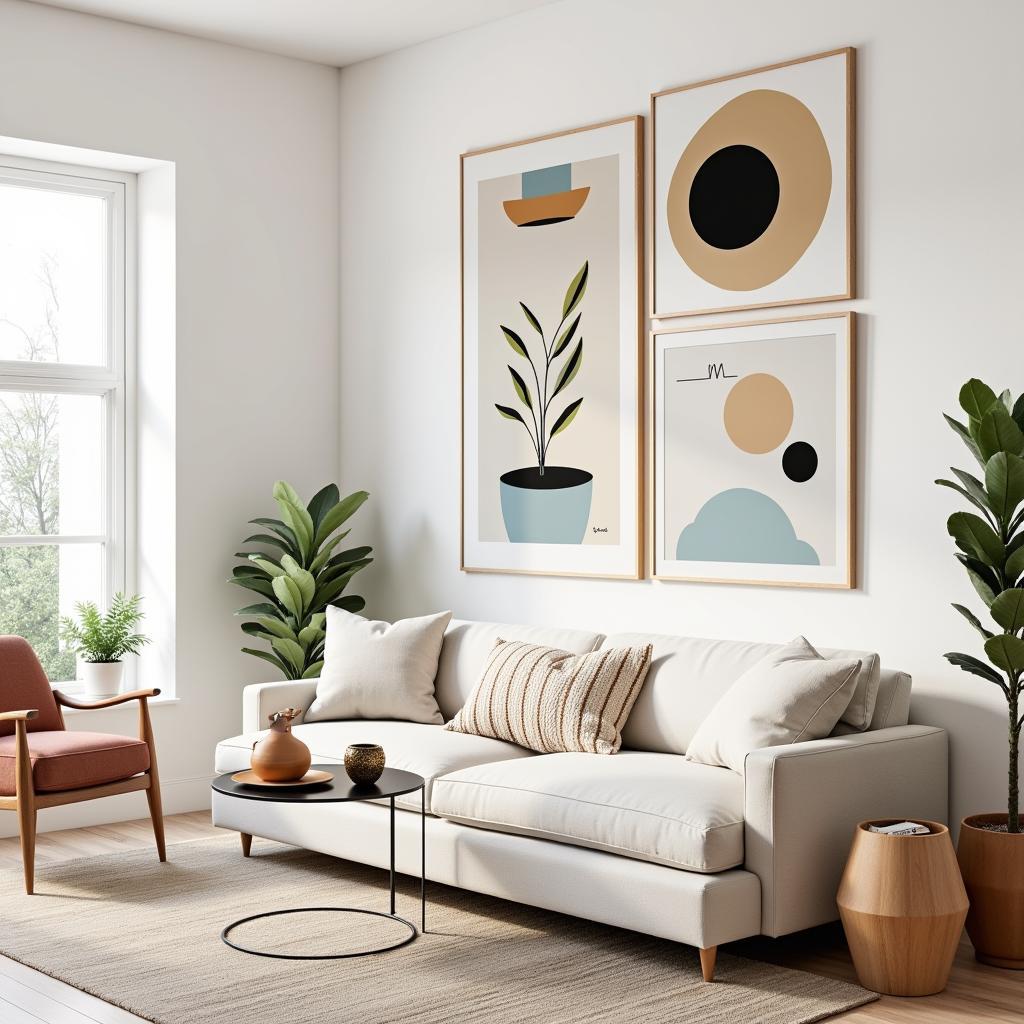 Mid-century modern wall art in a living room setting