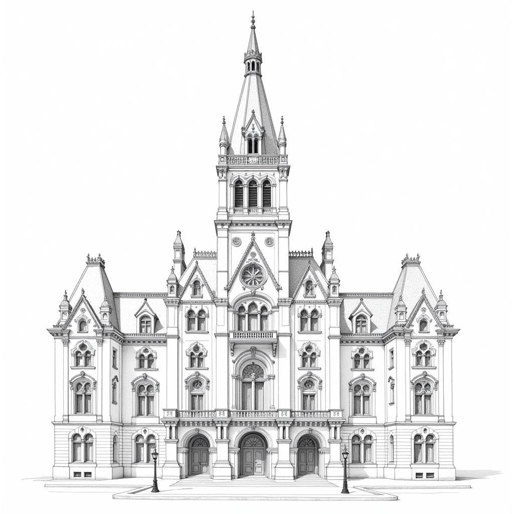 Detailed pencil sketch of Milwaukee City Hall