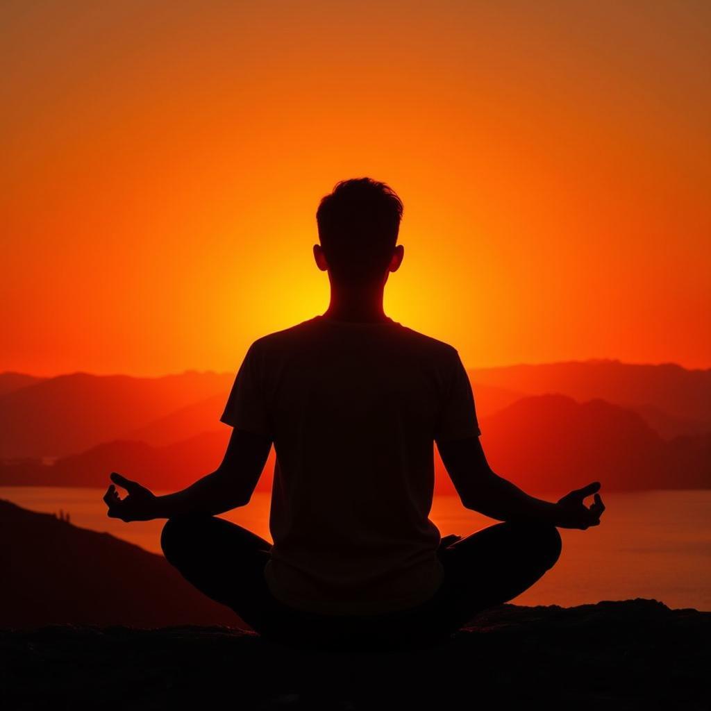 Silhouette of a person meditating against a sunset