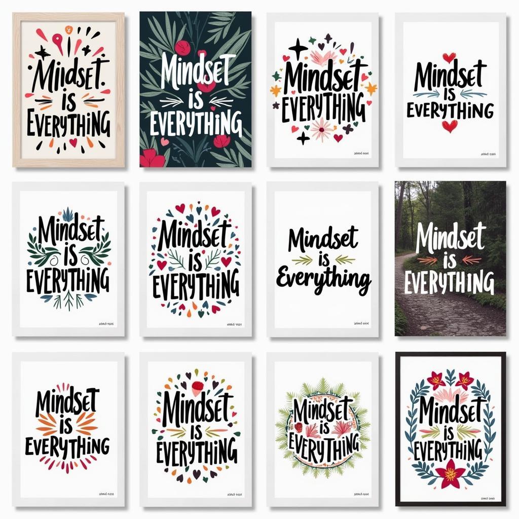 Bộ sưu tập tranh treo tường với thông điệp "Mindset is Everything"