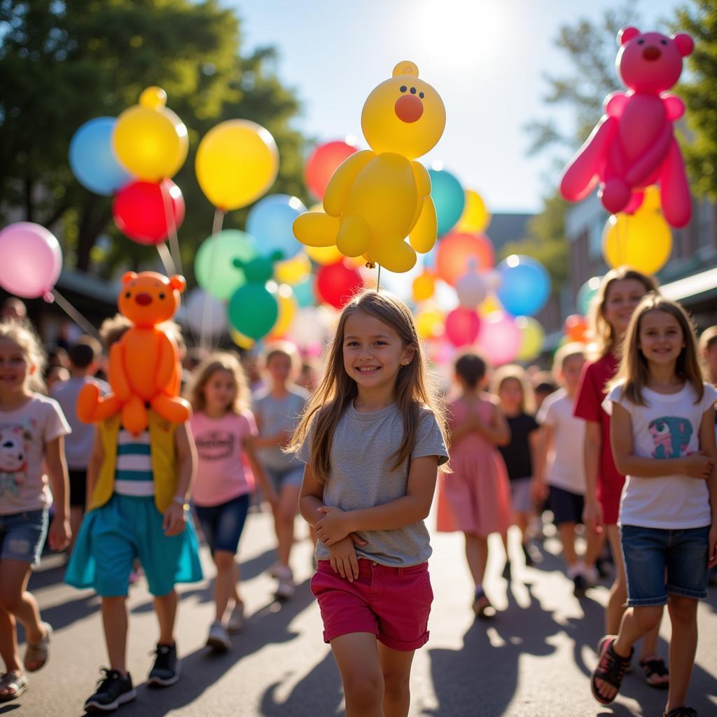 A delightful miniature balloon parade with vibrant creations