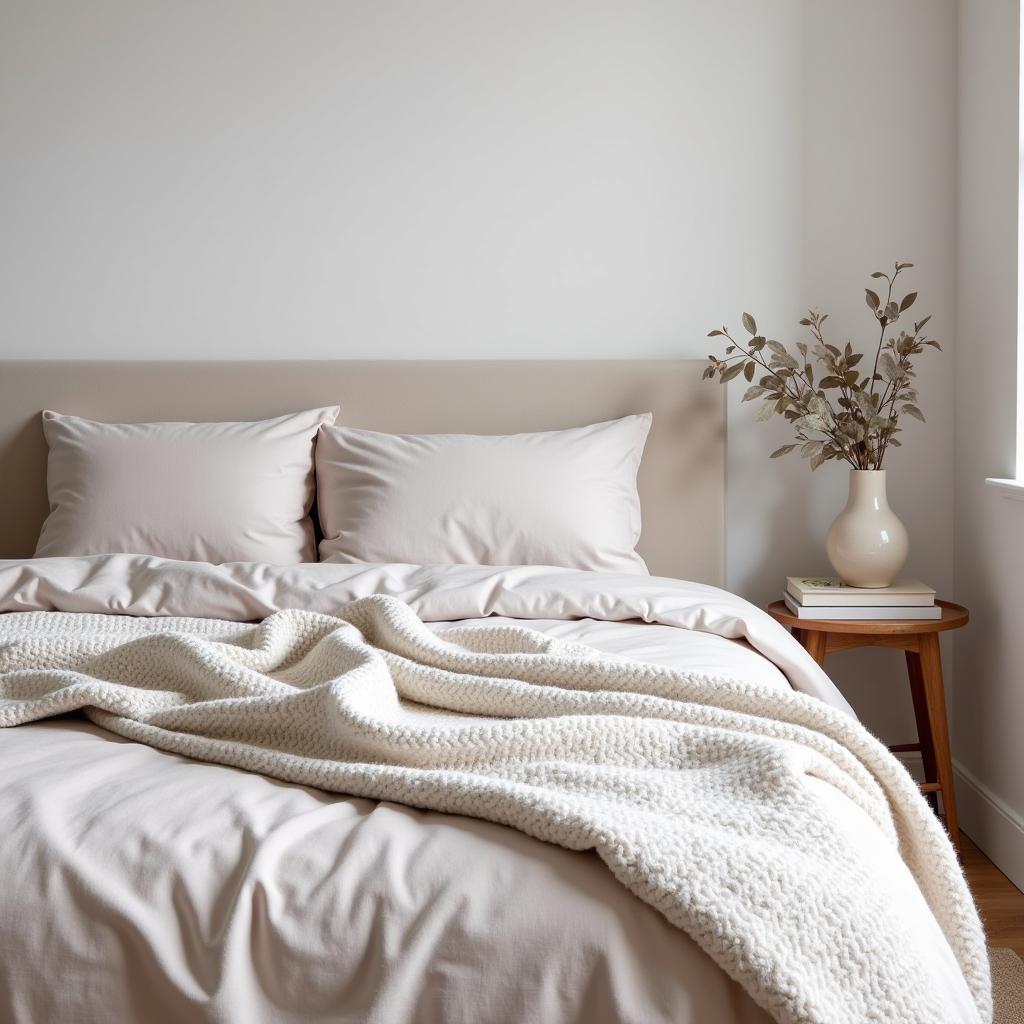 Minimalist bedroom with textured bedding