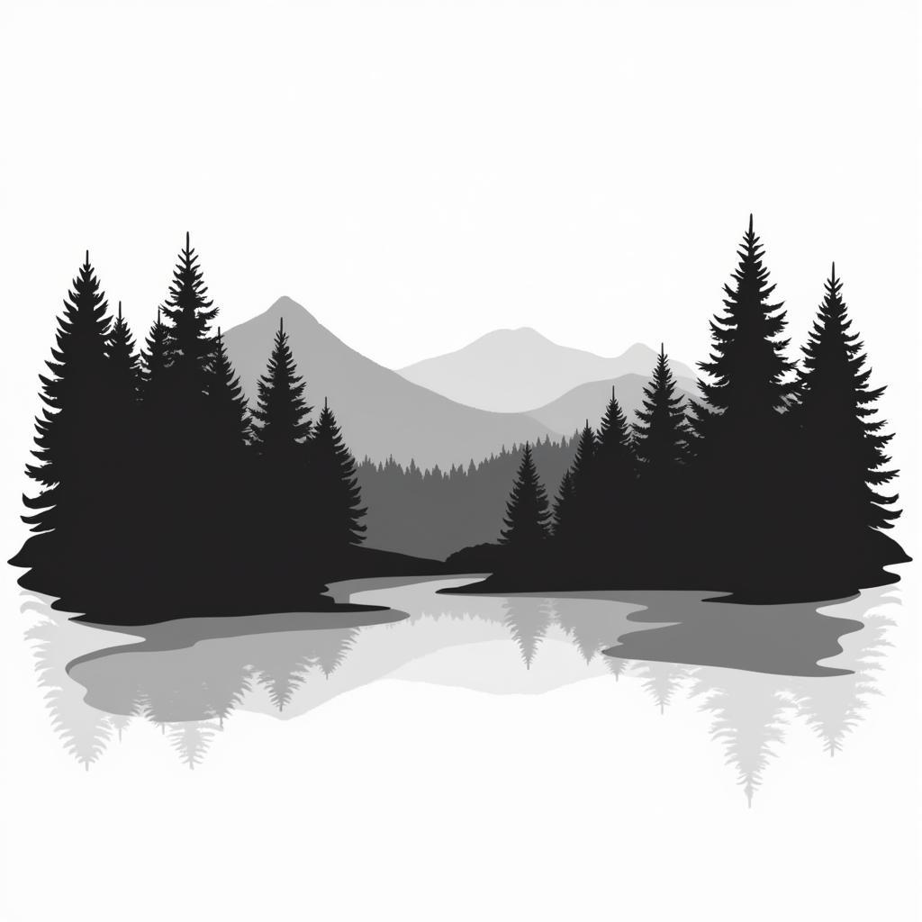 Minimalist black and white forest illustration