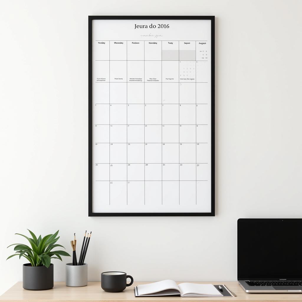 Minimalist Black and White Wall Calendar for a Home Office