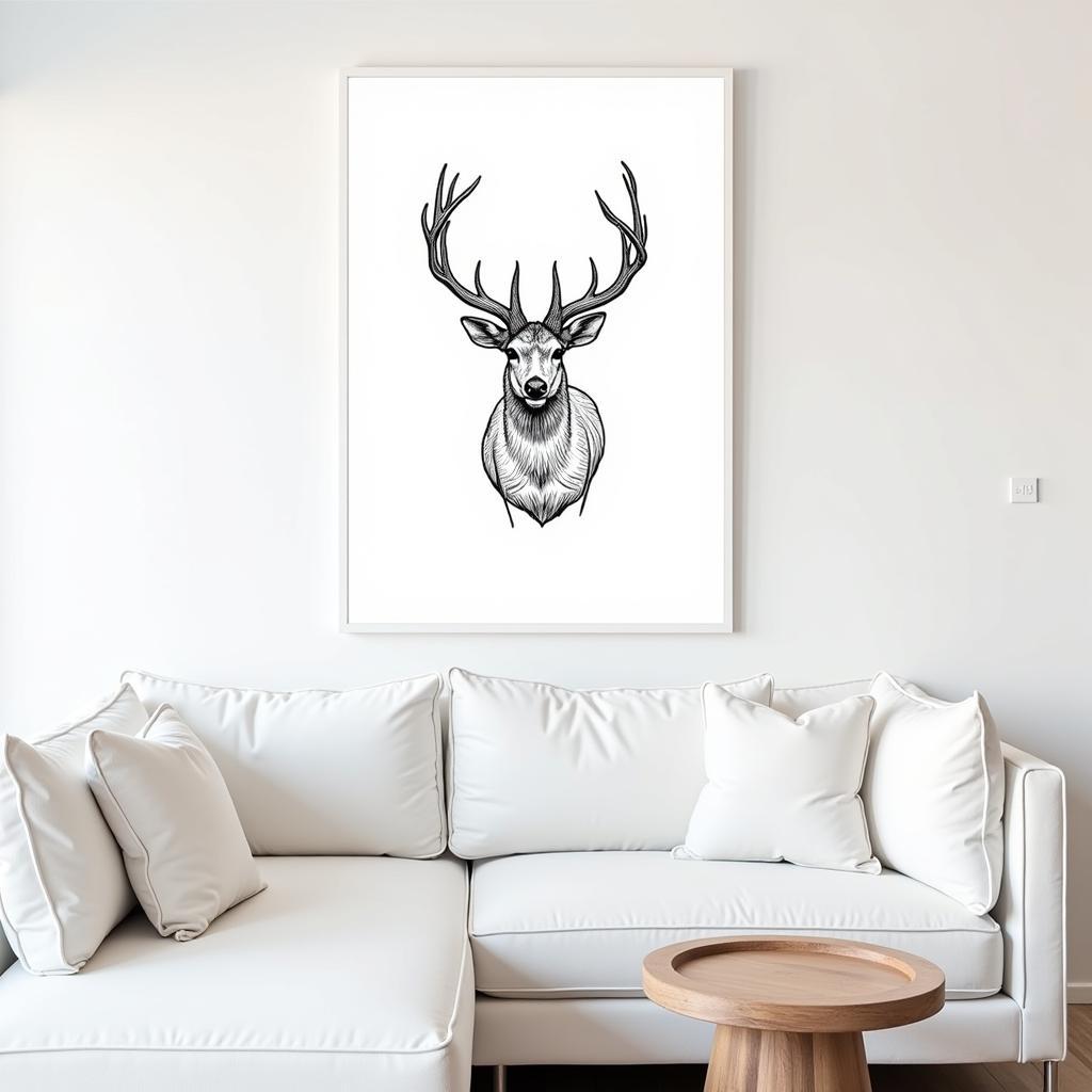 Minimalist Deer Canvas Print in Living Room