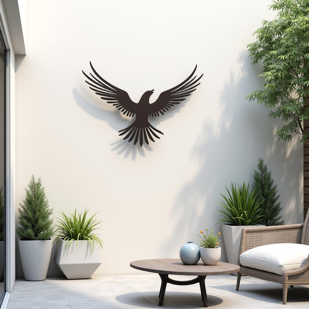 Minimalist Metal Eagle Wall Art on Patio