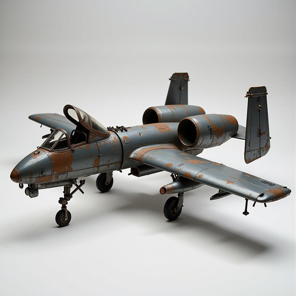 A meticulously crafted A-10 Warthog model made of scrap metal