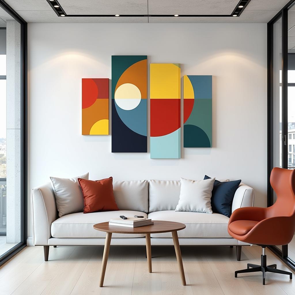 Modern Abstract Four-Panel Wall Art in an Office