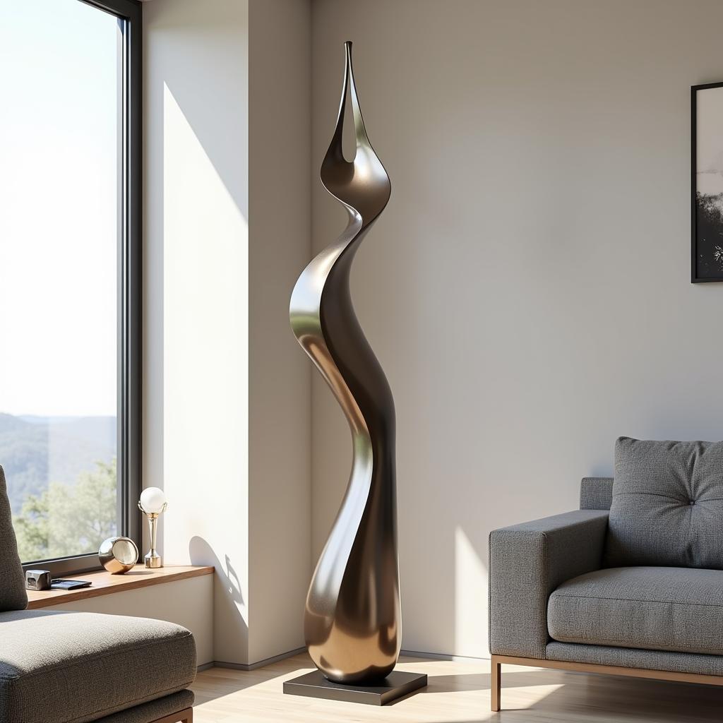 Modern Abstract Metal Sculpture in a Living Room Setting