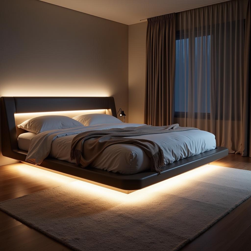 Modern Art Bed with Integrated LED Lighting