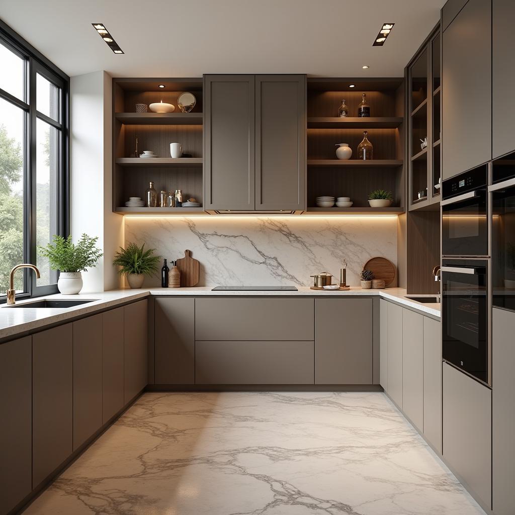 Modern Art Deco Kitchen with Sleek Cabinetry and Metallic Accents