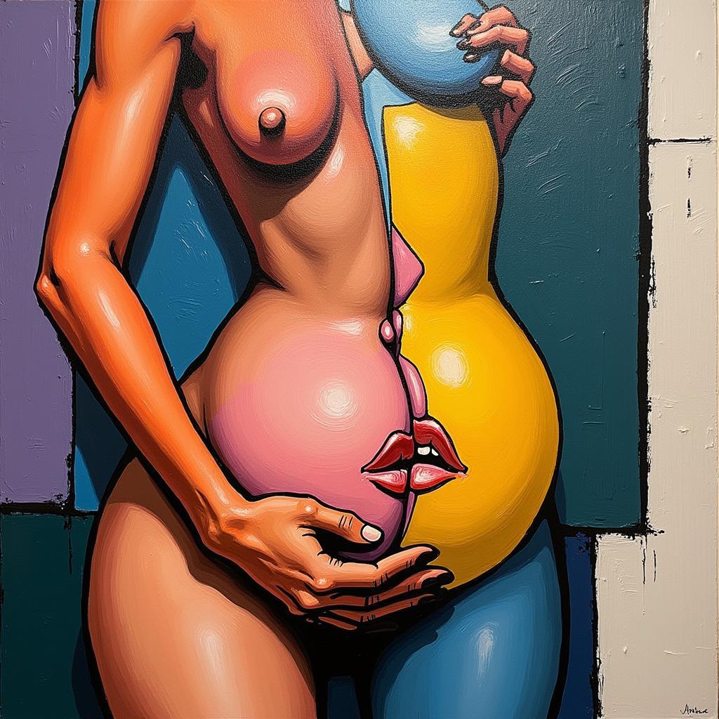 An abstract painting interpreting the female form.