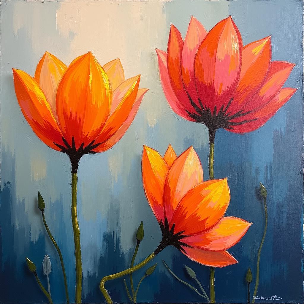 Modern Art Flower Painting - Oil on Canvas