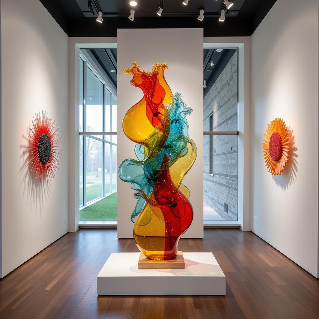 abstract glass sculpture in gallery