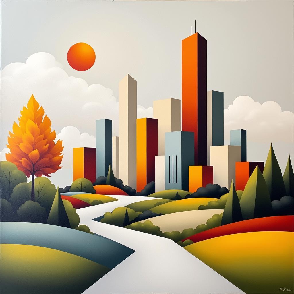 Modern Cityscape Landscape with Geometric Shapes