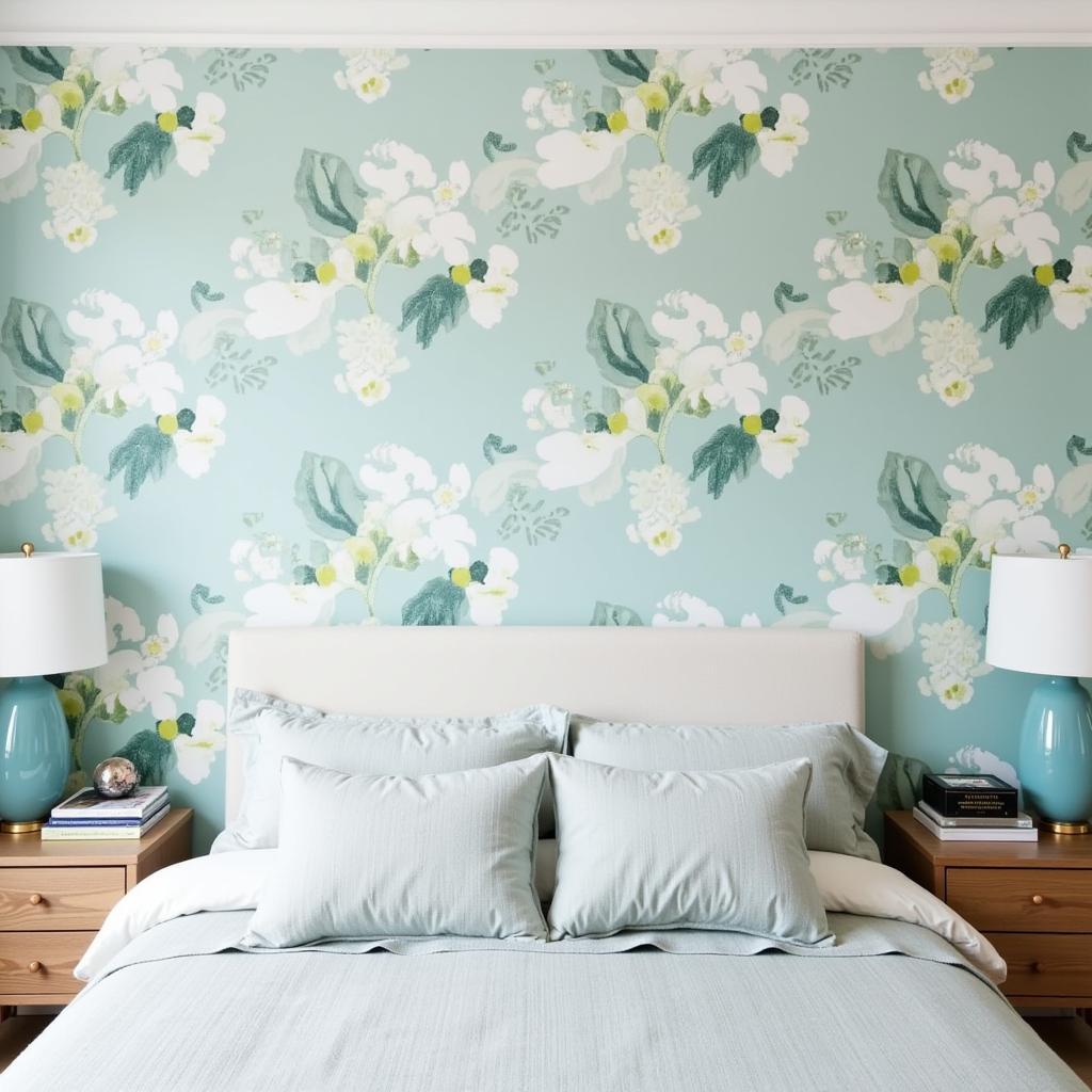 Modern Bedroom with Abstract Floral Wallpaper