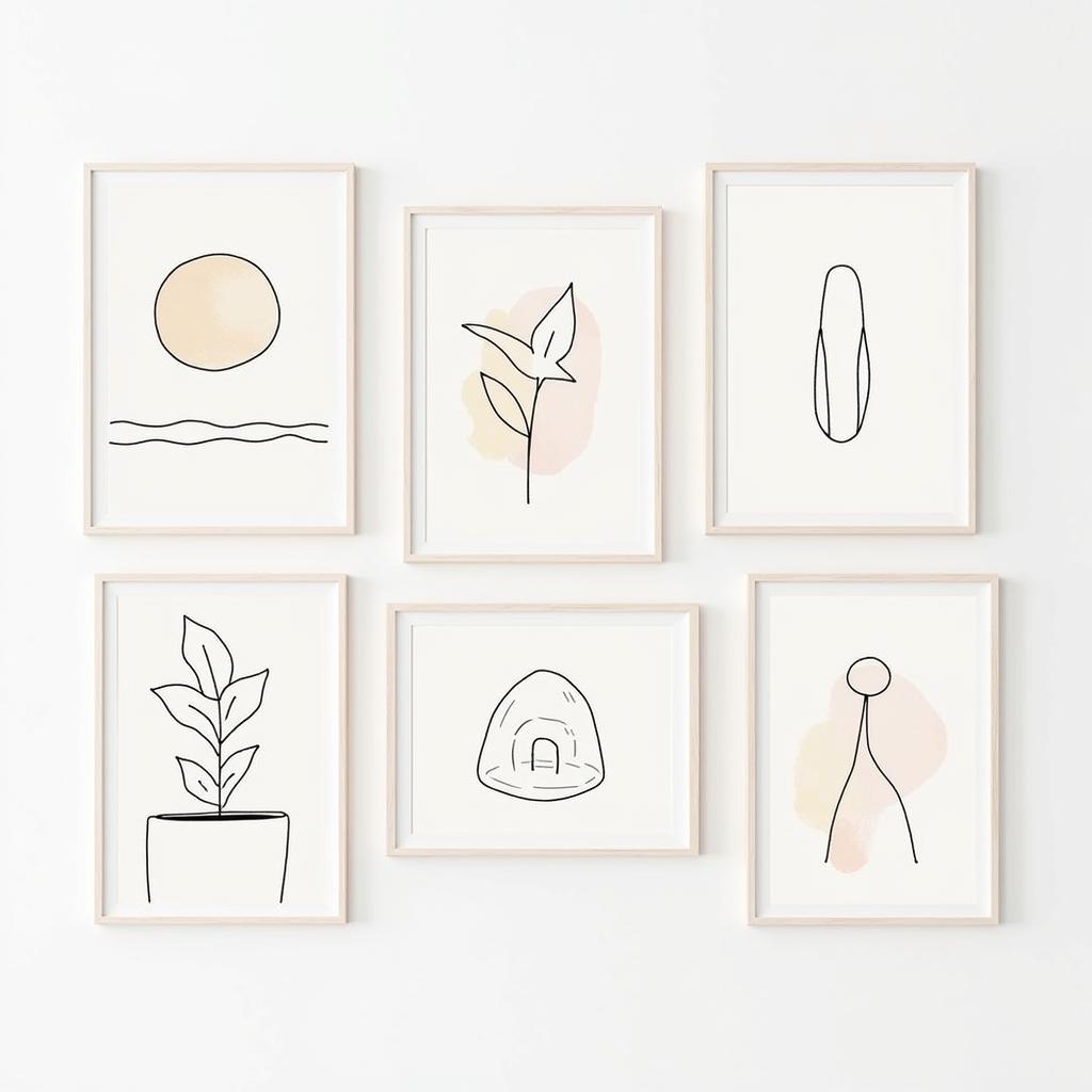 Modern Christian art prints in a minimalist style, using abstract shapes and muted colors to represent spiritual concepts.