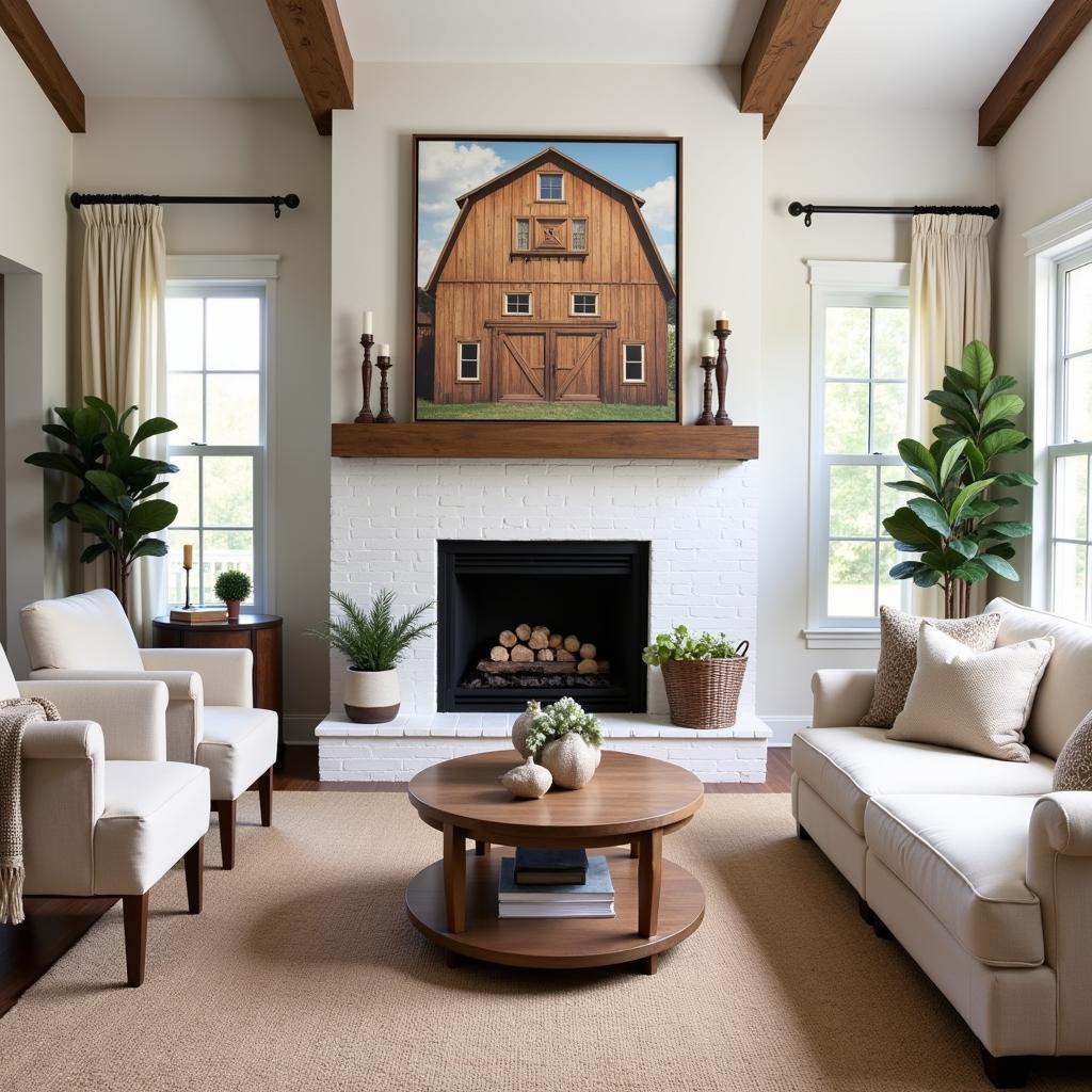 Modern Farmhouse Living Room with Canvas Barn Art