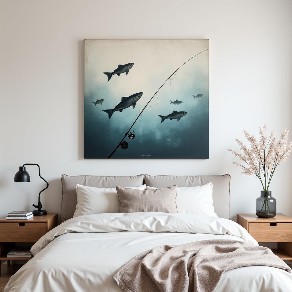 Modern Fishing Canvas Art in Bedroom