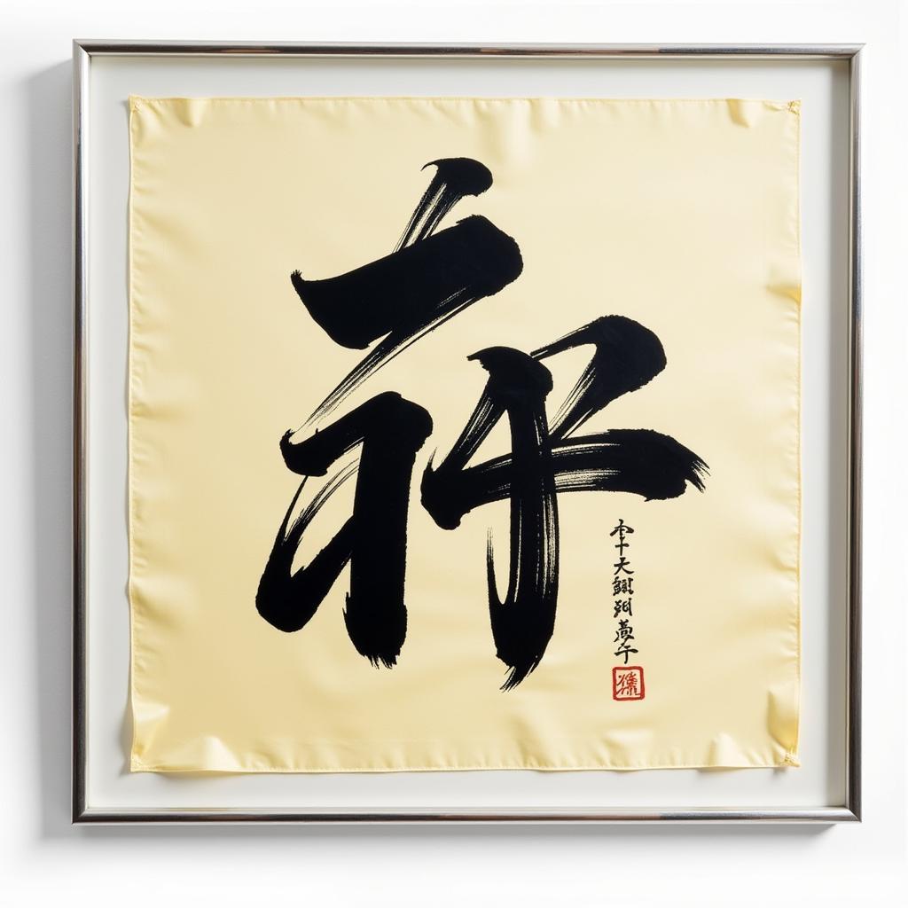 Modern Framed Japanese Calligraphy on Silk