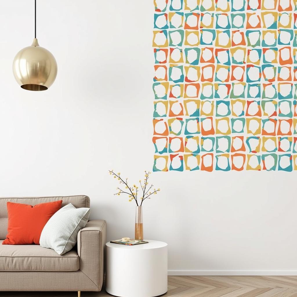 Modern geometric wall art peel and stick design in a living room