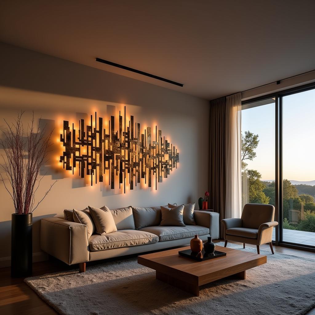 A contemporary home adorned with sleek, solar-powered wall art.