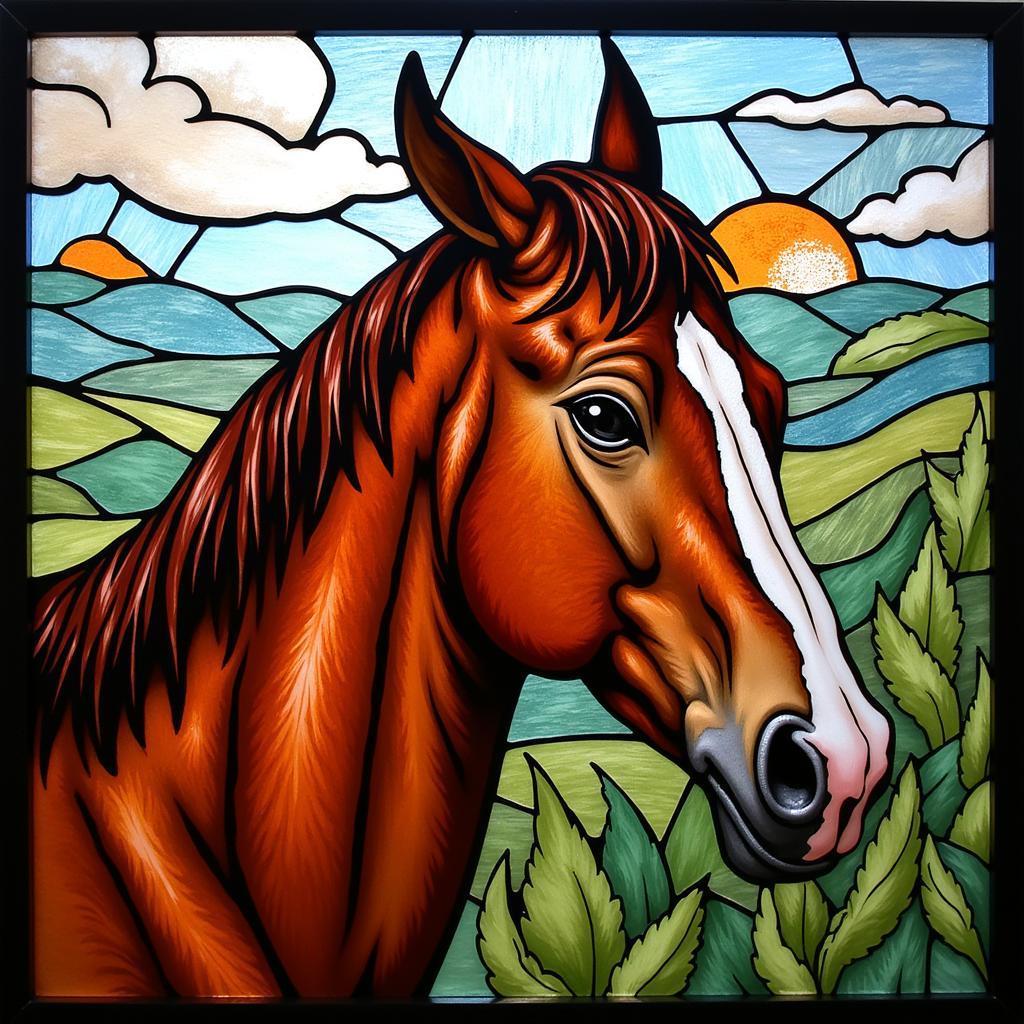 Modern horse mosaic art made with stained glass