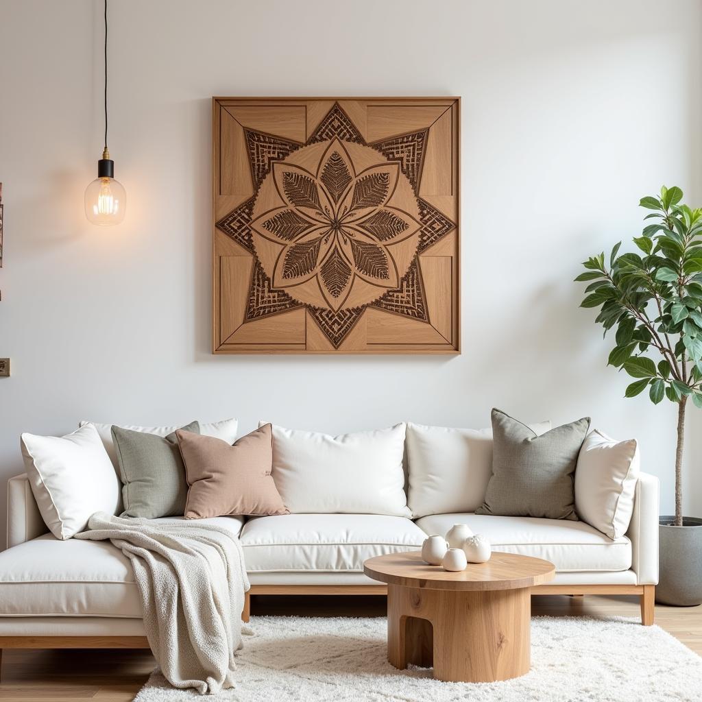 Modern take on Islamic geometric patterns in a wooden wall art piece